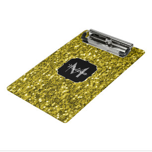 Dunkelgoldgelber falscher Glitterfunkel Monogramm Mini Klemmbrett