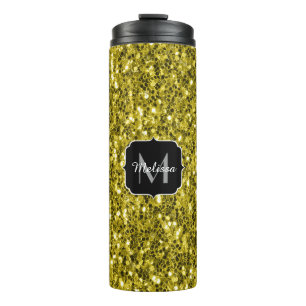 Dunkelgoldgelber falscher Glitterfunkel Monogramm Thermosbecher