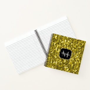 Dunkelgoldgelbes falsches Glitterfunkeln Monogramm Notizbuch