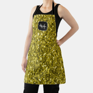 Dunkelgoldgelbes falsches Glitterfunkeln Monogramm Schürze