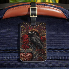 Dunkelgotische Beauty-Rote Rosen Black Crow Raven Gepäckanhänger
