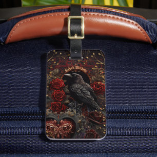 Dunkelgotische Beauty-Rote Rosen Black Crow Raven  Gepäckanhänger