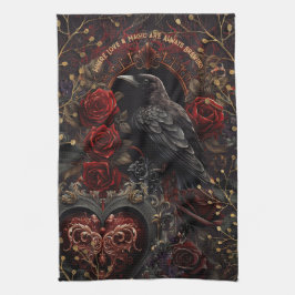 Dunkelgotische Beauty-Rote Rosen Black Crow Raven Geschirrtuch