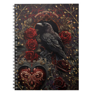 Dunkelgotische Beauty-Rote Rosen Black Crow Raven  Notizblock