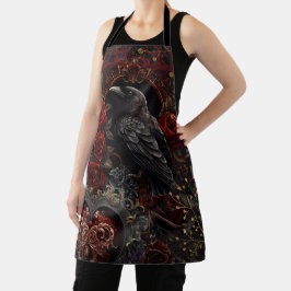 Dunkelgotische Beauty-Rote Rosen Black Crow Raven Schürze