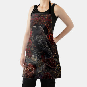 Dunkelgotische Beauty-Rote Rosen Black Crow Raven Schürze