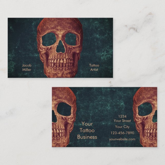 Dunkelgotische Braun Skull Aquamarine Textur Tatto Visitenkarte (Vorne/Hinten)