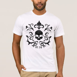 Dunkelgotische Damassohle Blumenschädel (schwarz u T-Shirt