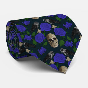 Dunkelgotische grungy Rose Vines Raven Skull blue Krawatte