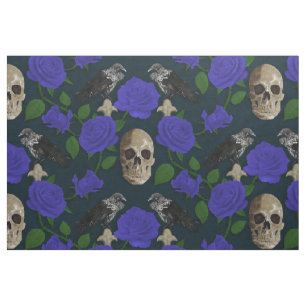 Dunkelgotische Grungy Rose Vines Raven Skull Blue Stoff