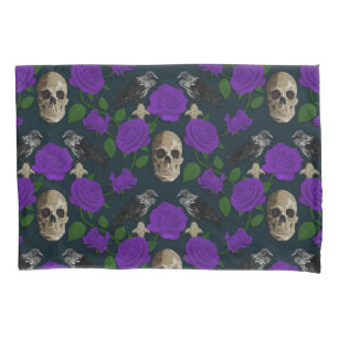 Dunkelgotische Grungy Rose Vines Raven Skull lila Kissenbezug