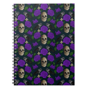 Dunkelgotische Grungy Rose Vines Raven Skull lila Notizblock