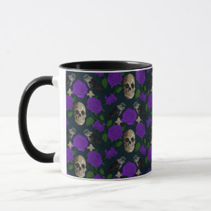 Dunkelgotische Grungy Rose Vines Raven Skull lila Tasse