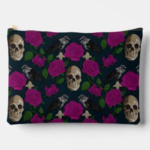 Dunkelgotische grungy Rose Vines Raven Skull pink Zubehörtasche