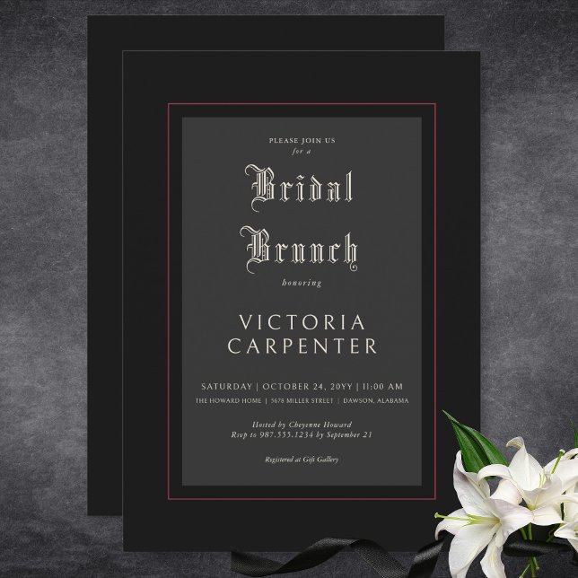 Dunkelgotische Minimal Black & Red Bridal Brunch Einladung (Dark Gothic Minimal Black & Red Bridal Brunch Invitation)