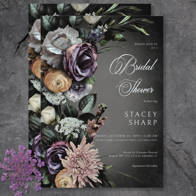 Dunkelgotische Mysteriöse Blütendusche Einladung (Dark Gothic Mysterious Muted Floral Blur Shower Invitation)
