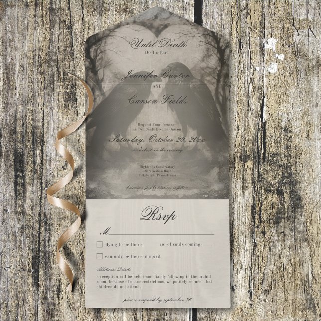 Dunkelgotische Schwarz & Tan Raven Dinner mit Deta All In One Einladung (Dark Gothic Black & Tan Raven Dinner w/ Details All In One Invitation)