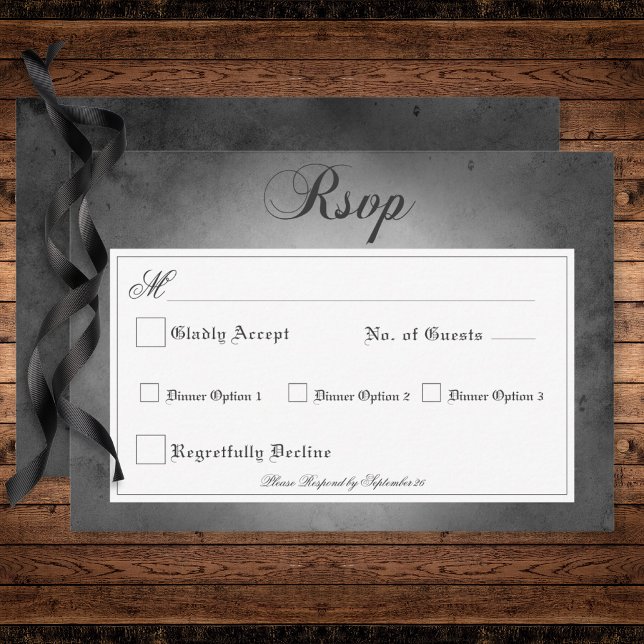 Dunkelgotische Schwarze Wasserfarbe Moth Hochzeits RSVP Karte (Dark Gothic Black Watercolor Moth Wedding Dinner RSVP Card)