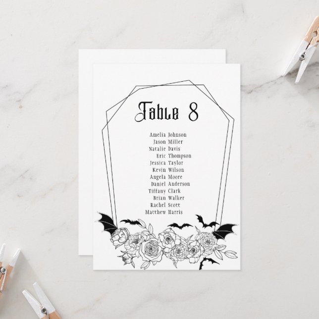 Dunkelgotische Tischnummer Hochzeitskarte (Vorderseite/Rückseite Beispiel)
