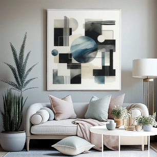 Dunkelgrau Blau Beige Schwarz Abstraktes Kunstmust Leinwanddruck
