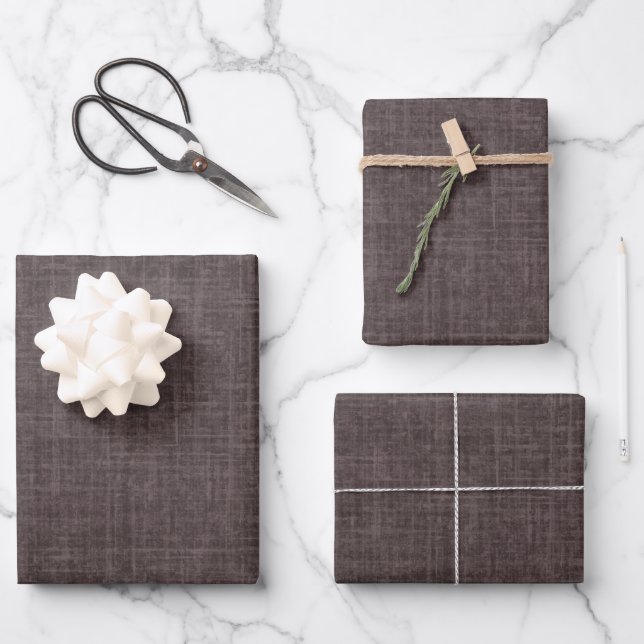 Dunkelgrau Braun Leinen Geschenkpapier Set (Vorderseite)