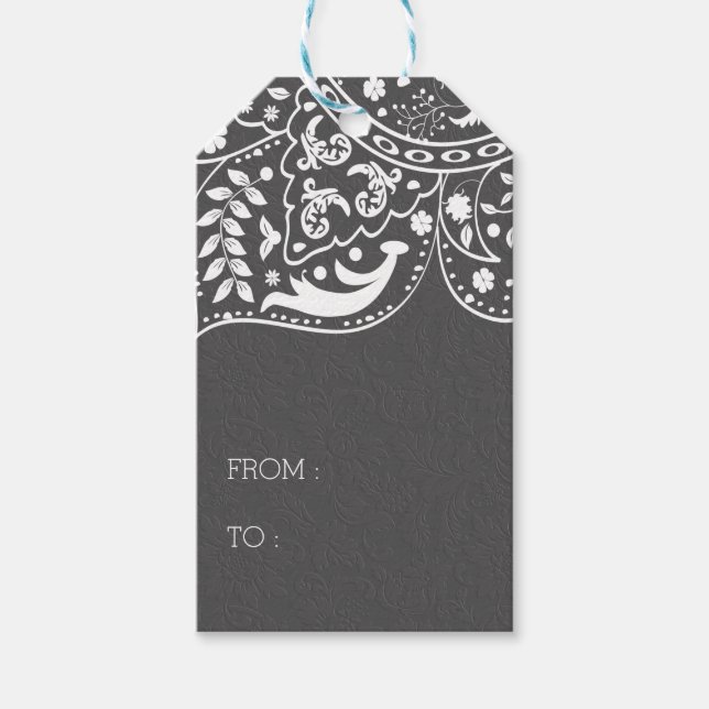 Dunkelgrau Damask White Lace Geschenkanhänger (Vorderseite)