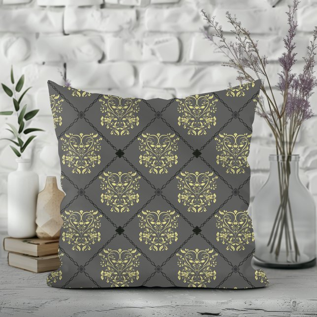 Dunkelgrau Diamond Damask Muster Kissen (Von Creator hochgeladen)