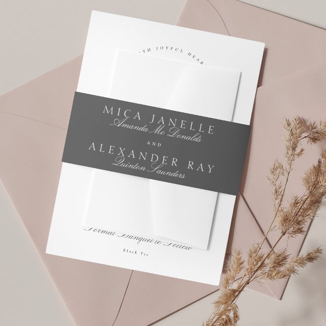 Dunkelgrau-Elegant-Kalligrafie-Feierliche Hochzeit Einladungsbanderole (Von Creator hochgeladen)