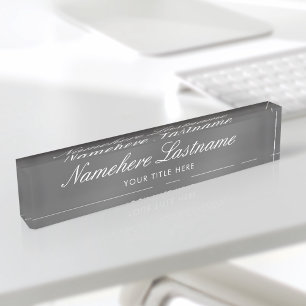 Dunkelgrau Elegantes Script Einfache Minimalistisc Namensplakette