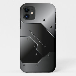 Dunkelgrau gebürstetes Aluminium-Look-Monogramm iPhone 11 Hülle