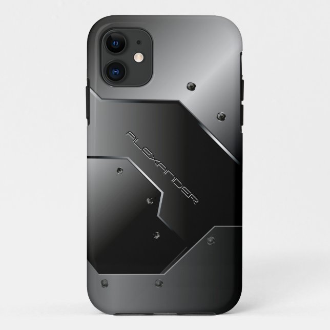 Dunkelgrau gebürstetes Aluminium-Look-Monogramm Case-Mate iPhone Hülle (Rückseite)