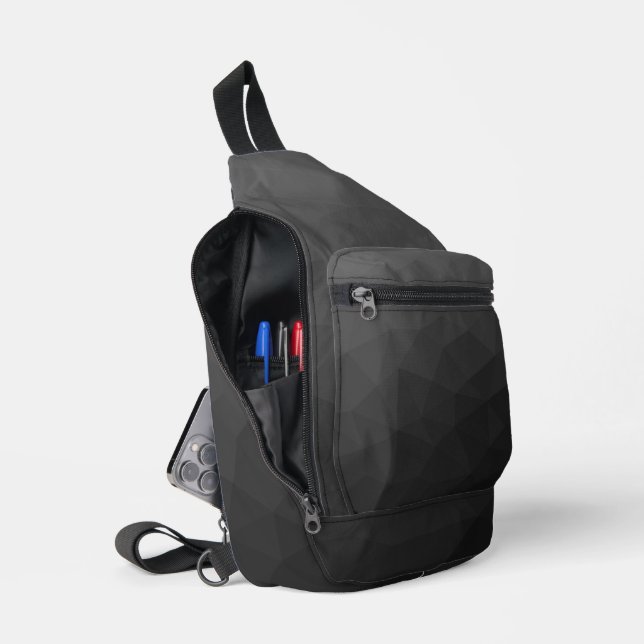 Dunkelgrau-Gefälle geometrisches Messmuster Crossbody Bag (Offen)