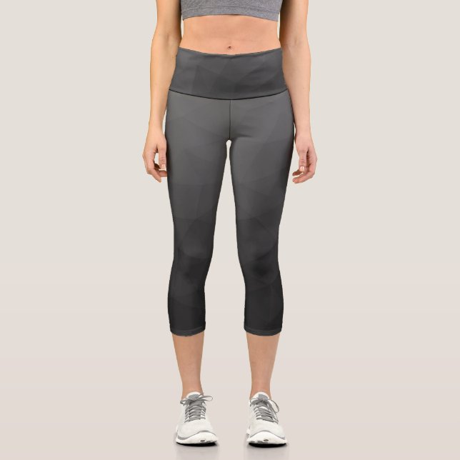 Dunkelgrau Gradient Geometrisches Mesh Muster Capri Leggings (Vorderseite)