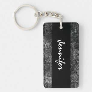 Dunkelgrau Grunge Damask Individuelle Name Schwarz Schlüsselanhänger