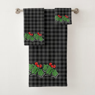 Dunkelgrau Kariert mit Holly Sprigs Badhandtuch Set