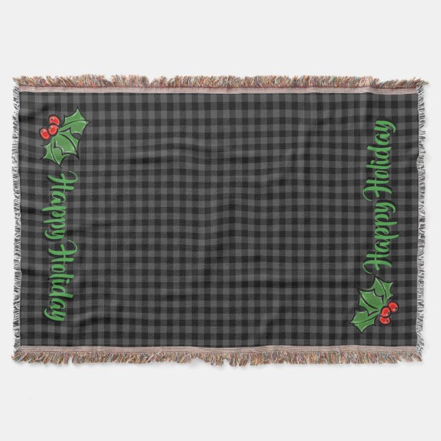 Dunkelgrau Kariert mit Holly Sprigs Decke (Vorderseite)
