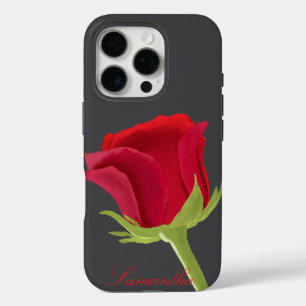 Dunkelgrau mit roter Rose iPhone 16 Pro Hülle