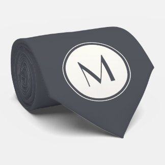 Dunkelgrau mit weißem Circle Monogramm Nackenstang Krawatte