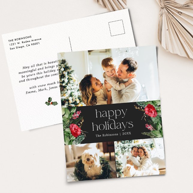 Dunkelgrau Moderner botanischer 3 Foto Urlaub Postkarte (Von Creator hochgeladen)