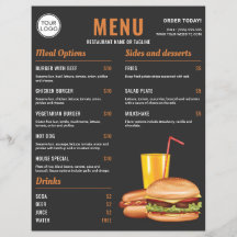 Dunkelgrau Orange Hamburger Hotdog Speisekarte Pre