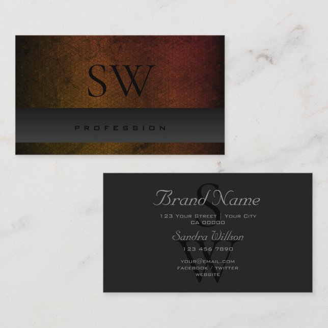 Dunkelgrau Orangenfarben Muster mit Monogramm Visitenkarte (Vorne/Hinten)