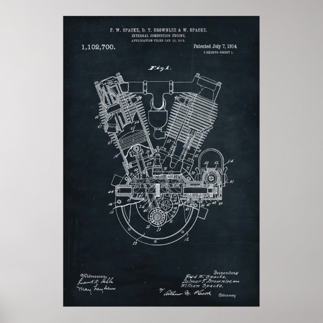 Dunkelgrau | Patent für den Motor von Verbrennungs Poster (Vorne)