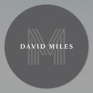 Dunkelgrau Retro Moderner Mit Monogramm Name Runder Aufkleber