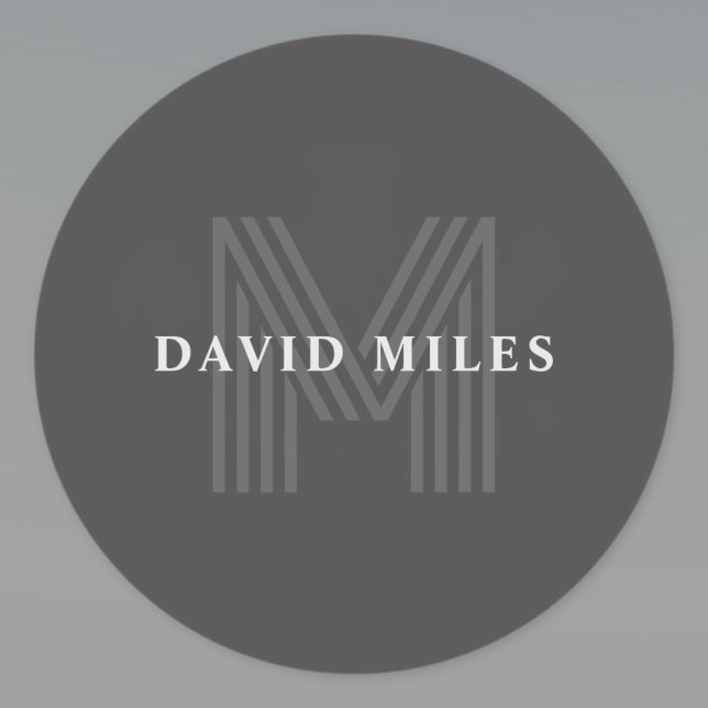 Dunkelgrau Retro Moderner Mit Monogramm Name Runder Aufkleber (Von Creator hochgeladen)