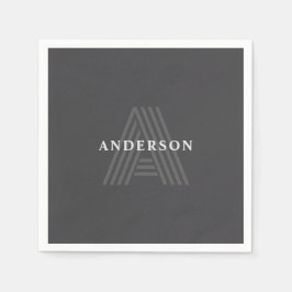 Dunkelgrau Retro Moderner Mit Monogramm Name Serviette