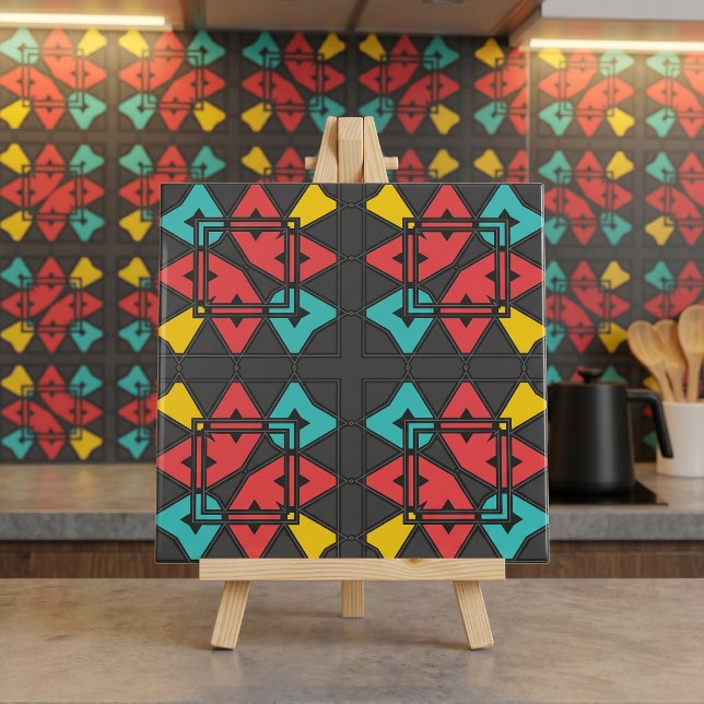 Dunkelgrau Türkisrot Abstrakt gelb Geometrisch Fliese (Von Creator hochgeladen)