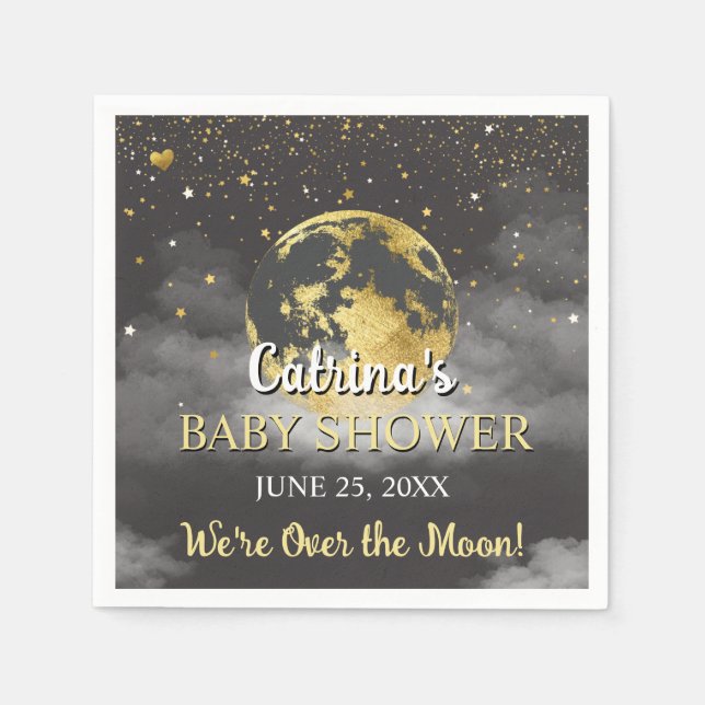 Dunkelgrau über dem Mond und den Sternen Babydusch Serviette (Vorderseite)