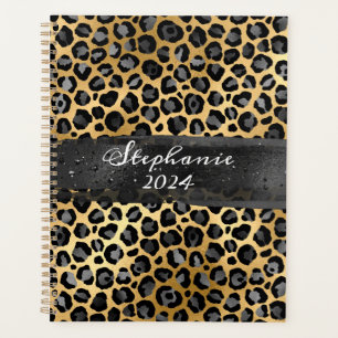 Dunkelgrau und Goldfolie Leopard Pinselstrich Planer