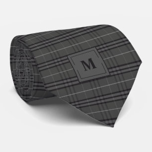 Dunkelgrau und Schwarz Kariert Mit Monogramm Krawatte