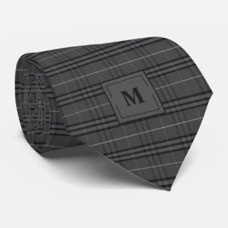 Dunkelgrau und Schwarz Kariert Mit Monogramm Krawatte